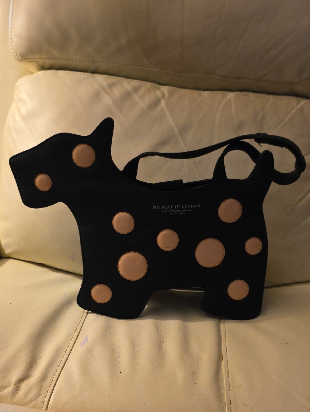 My Flat in London Black Dog Bag with Pink Polka Dots. NWOT